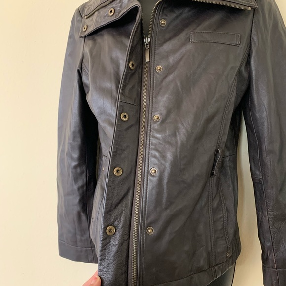 Nine West Brown Leather Leopard Lined Jacket - Picture 4 of 8